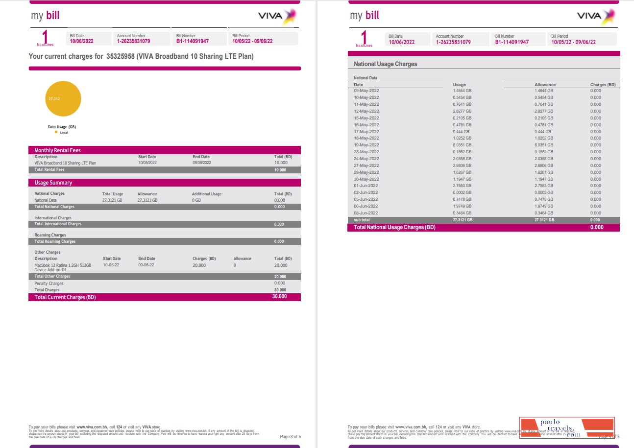 Bahrain Viva my utility bill Word and PDF template, 5 pages 3 4